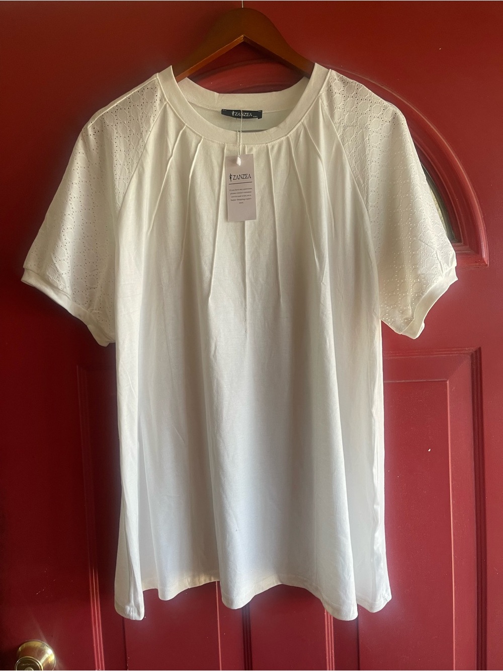 Zanzea White Short Sleeve Eyelet Detail Top